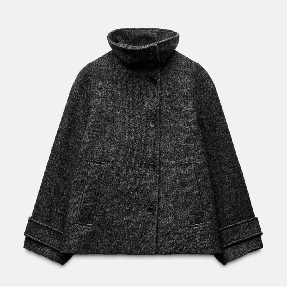 Zara Charcoal Gray Wool Blend Funnel Neck Coat